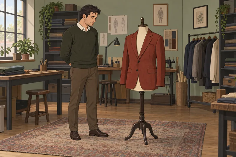 Ideal Man Quiz: a tailor checks a jacket.