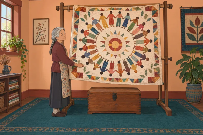 Identification With All appears beside a community quilt.