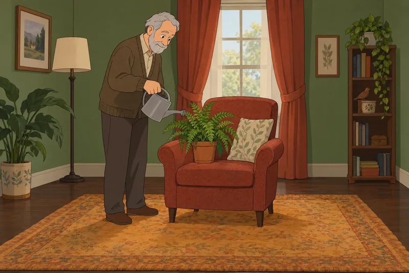 Psychological General Well-Being unfolds beside a living-room plant.