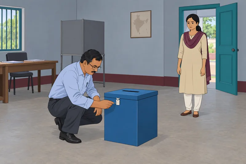 Indian Politics Quiz in a polling room.