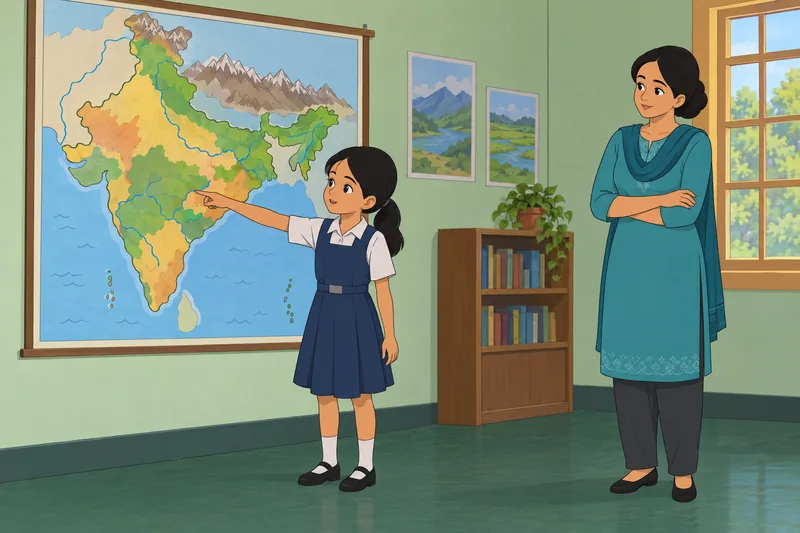 Indian Quiz for kids explores India's map.