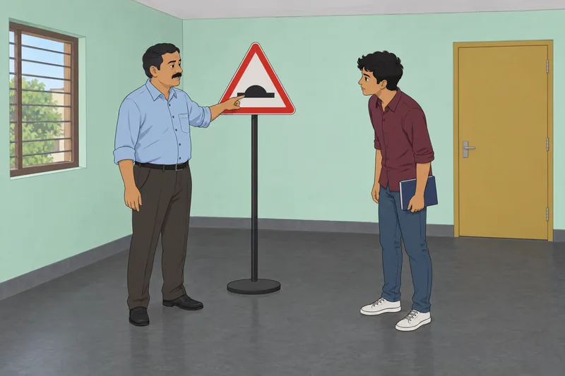 Indian Road Safety signs guide a learner.