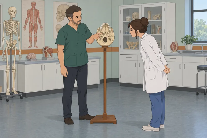 Inferior Skull Quiz beside an underside skull model.