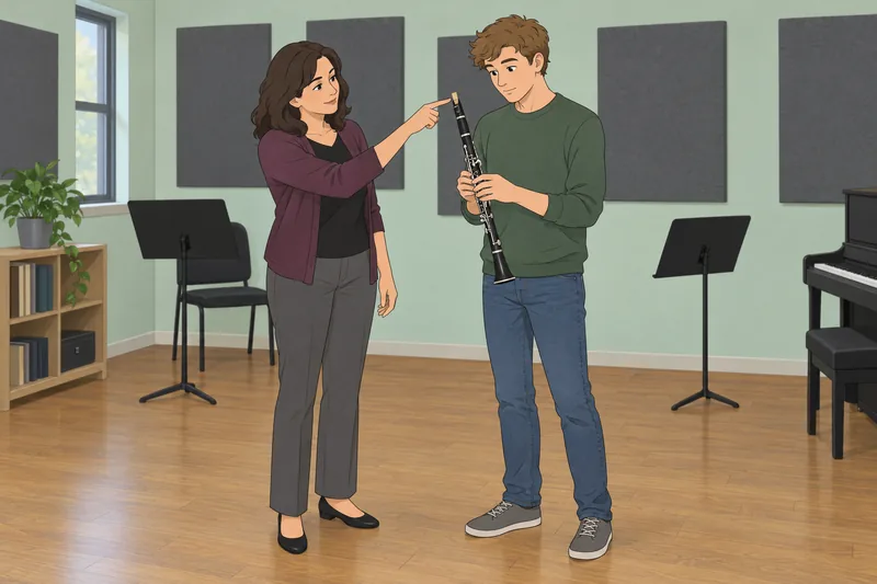 Instrument Quiz shows a learner inspecting trumpet valves.
