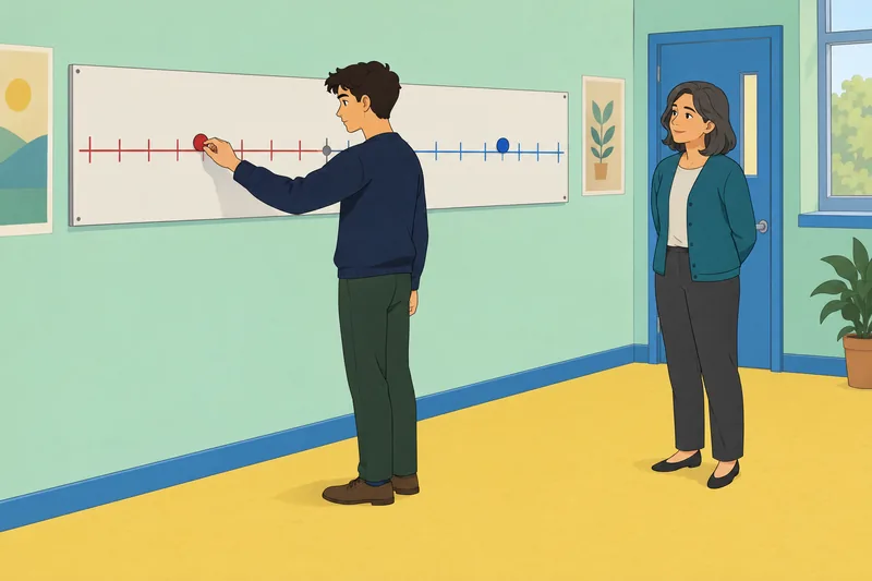 Integers Quiz shows a learner comparing marked positions.