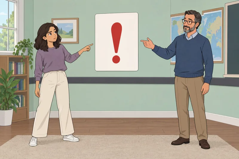 Interjection Quiz: a learner studies a punctuation card.