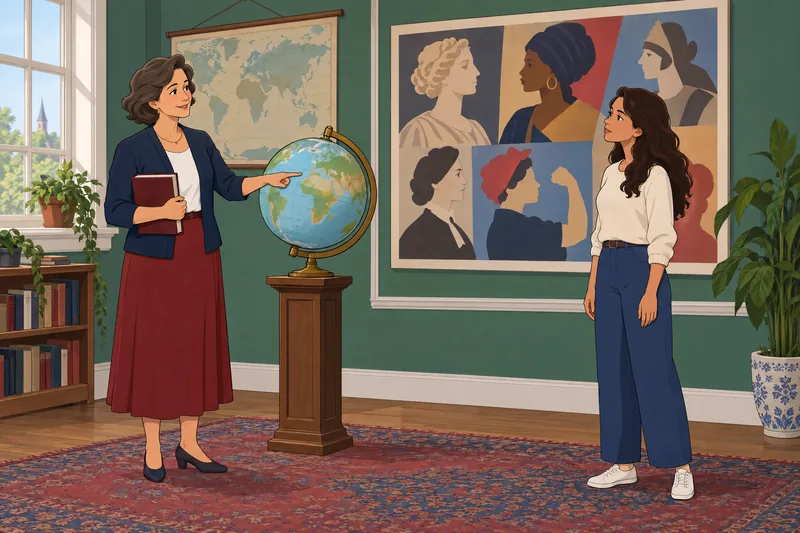 International Women's Day history fills a classroom timeline.