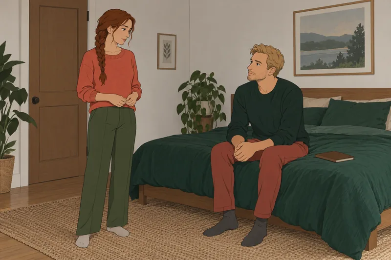 Quiz de intimidad: conversación tranquila en dormitorio.