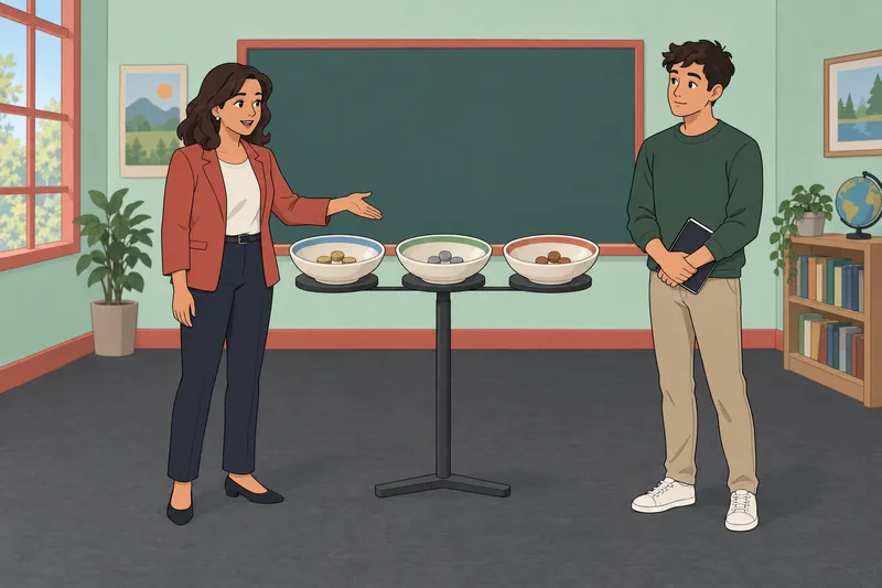 Investing Quiz shows a client comparing coin stacks.