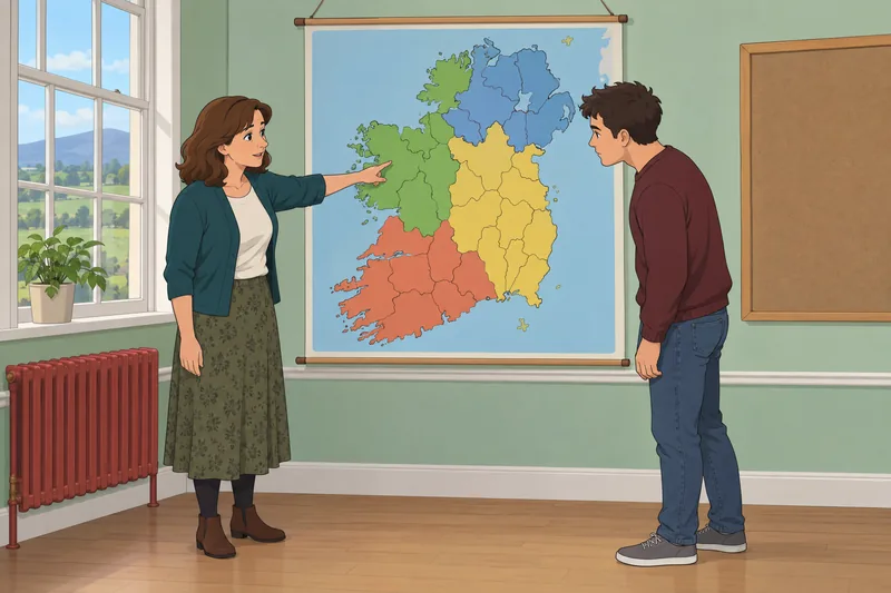 Irish Counties Quiz appears beside a county map.
