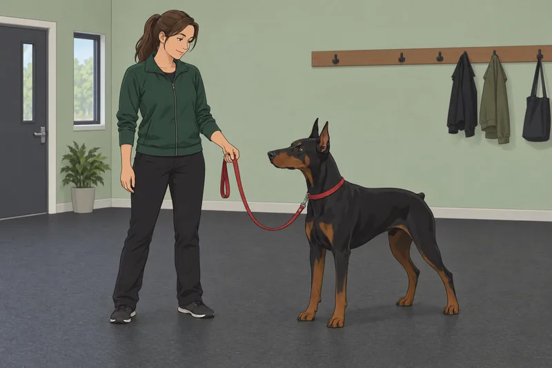 Is a Doberman attentive during leash practice?
