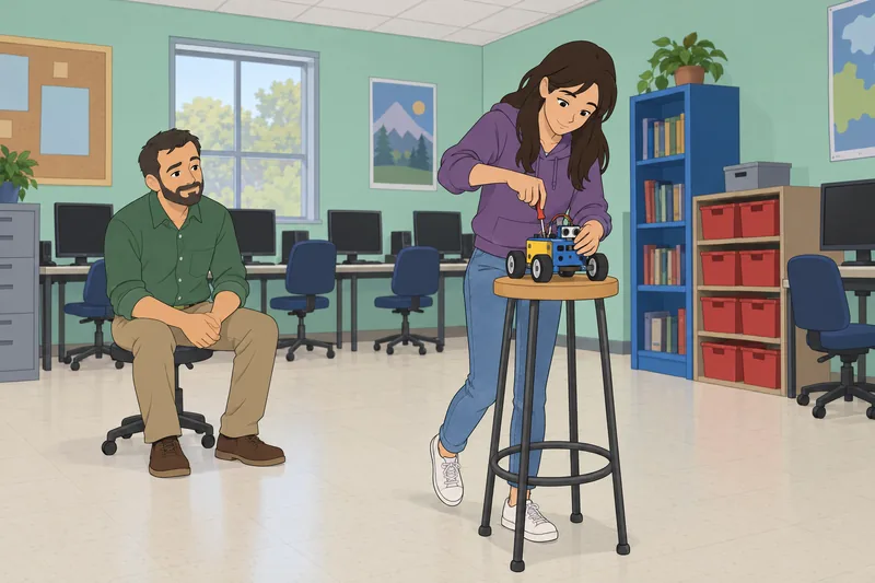 Is Computer Science: apprentice checks a server rack.