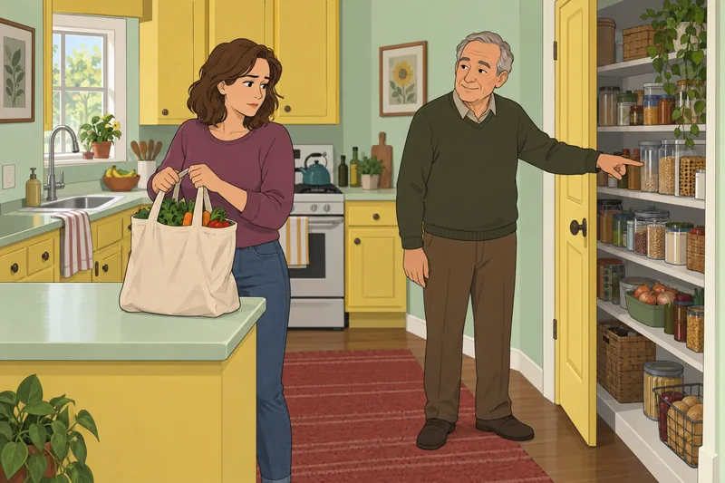 Is Family the focus? Relatives sort groceries.