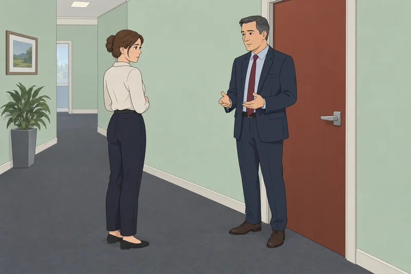 Is My Boss shown in a guarded conversation.
