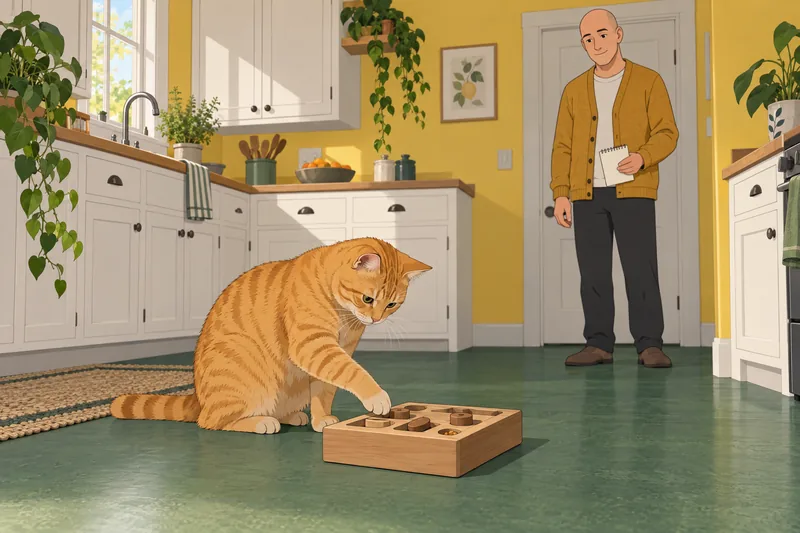 Is My Cat approaches the litter tray calmly.