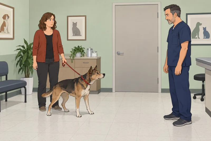 "Is My Dog" shows leash tension.