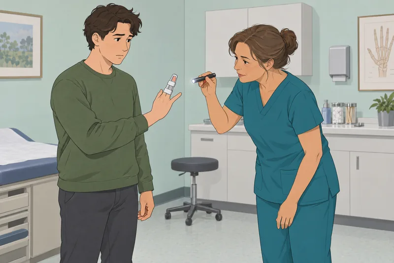 Is My Finger: a clinician examines visible swelling.