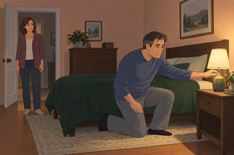 Is My Husband checking a bedside lamp?