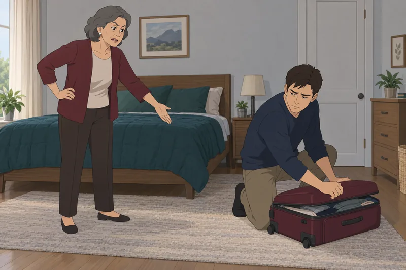 Is My Mother pressuring him over a suitcase?
