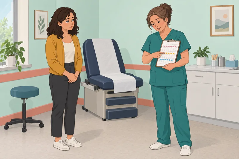 Is My Period: nurse reviews a cycle calendar.