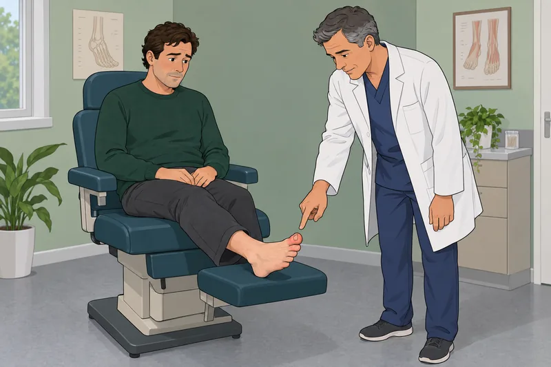 Is My Toe shows a careful clinic examination.