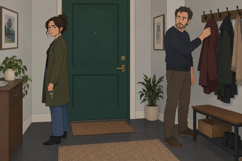 Is She Cheating: A hallway pause reveals uncertainty.