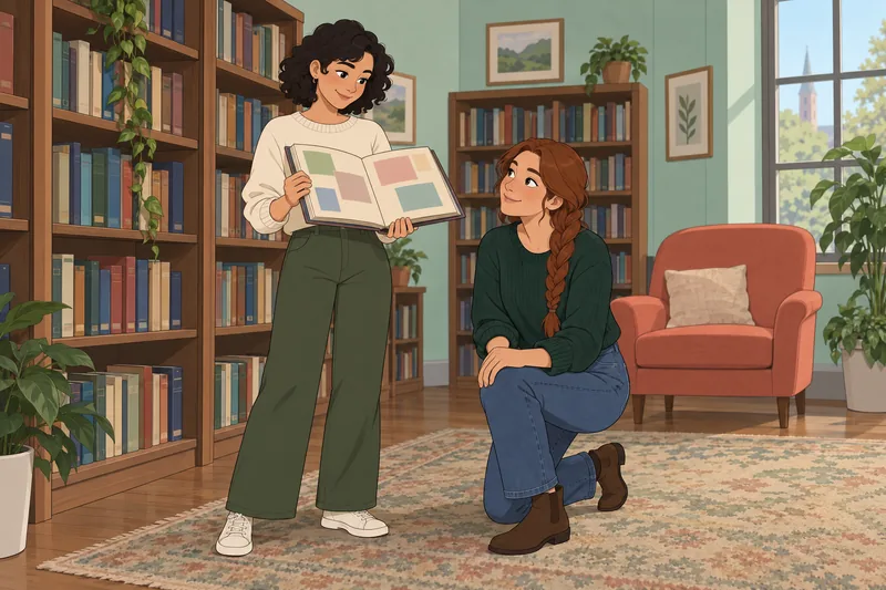 Is She My — two friends compare a scrapbook.