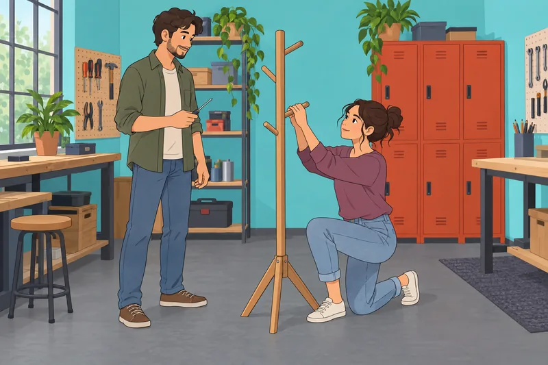 Is She Right appears beside a coat rack.