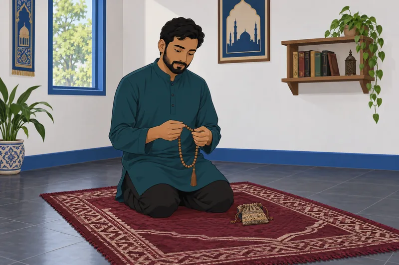 Islamic Quiz in a prayer room reviews worship.