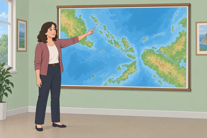 Island Quiz shows a classroom island model.