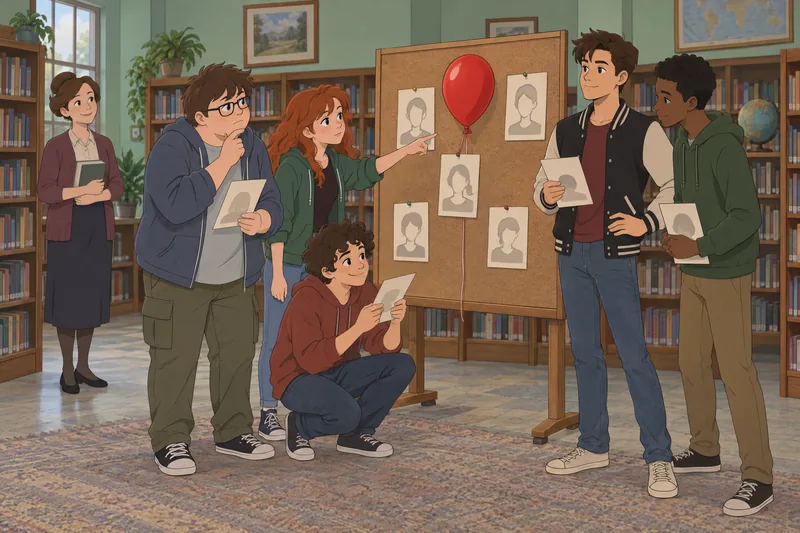 IT Character Quiz: Friends gather by a balloon.
