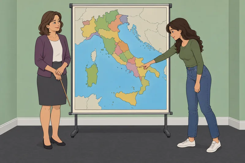 Clase de conocimientos sobre Italia y sus regiones.