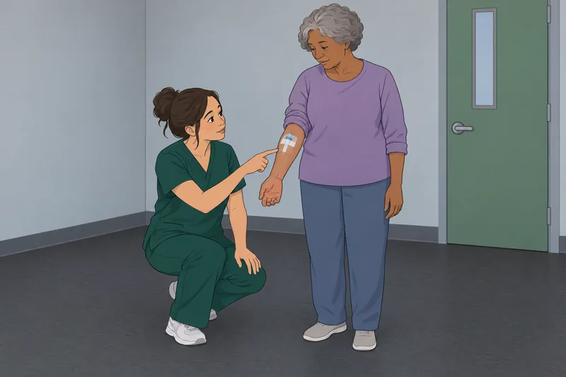 IV Therapy Quiz: Student inspects an IV site.