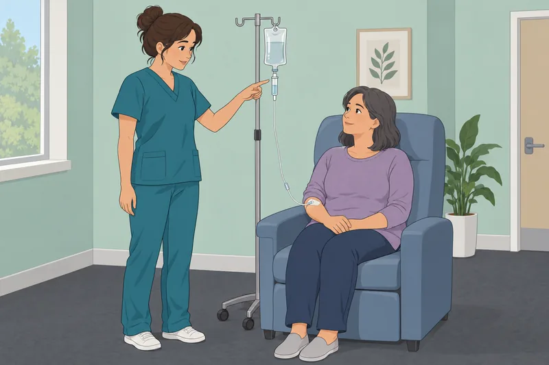 IV Therapy Quiz: Nurse checks an infusion bag.