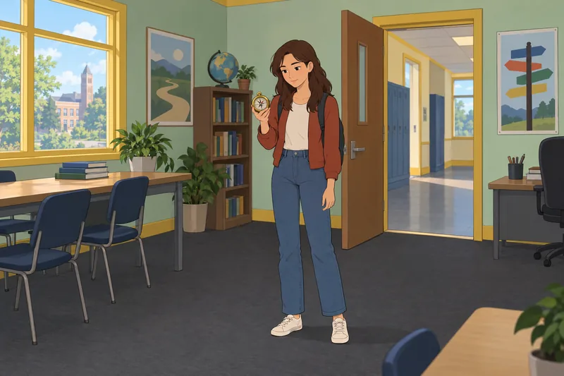 Identity Stage Resolution shows a student choosing direction.