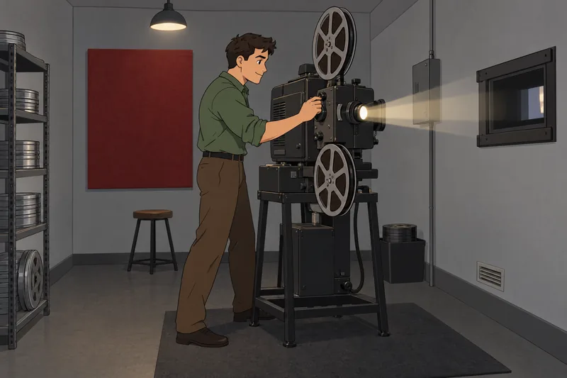 James Bond Quiz: projectionist adjusts a cinema projector.