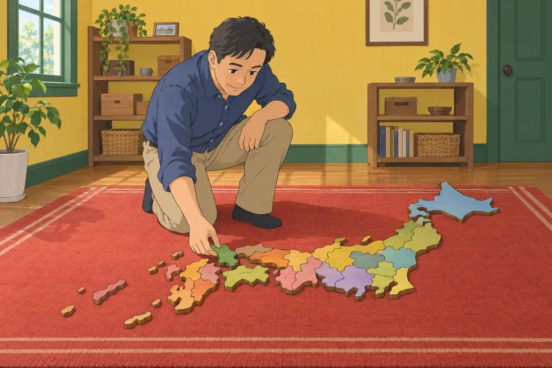 Japan Prefectures Quiz appears beside an open atlas.