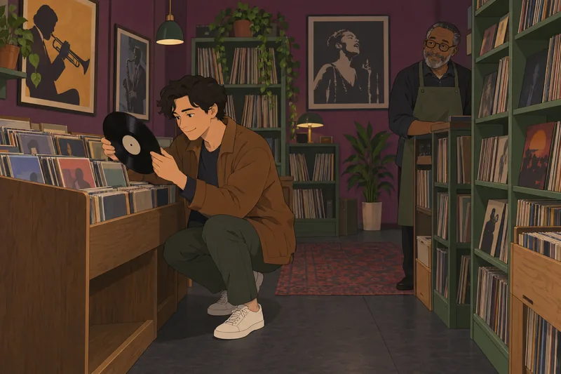 Jazz Quiz shows a listener choosing a record.