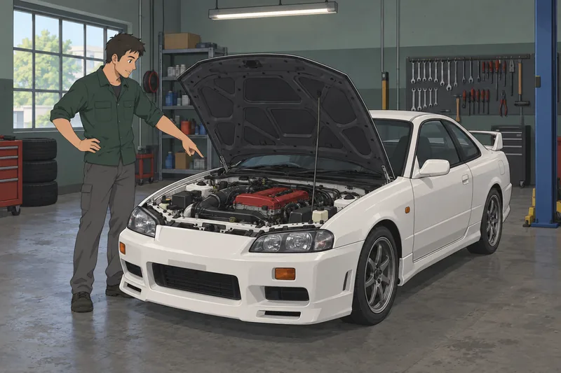 JDM Car Quiz shows an engine inspection.