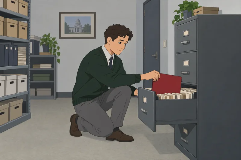 Judicial Branch Quiz follows a clerk filing records.