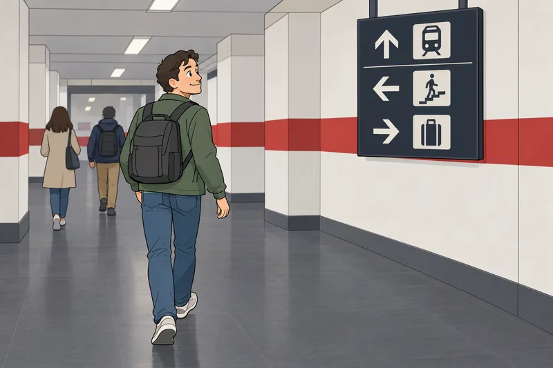 El cuestionario de kanji revisa un letrero.