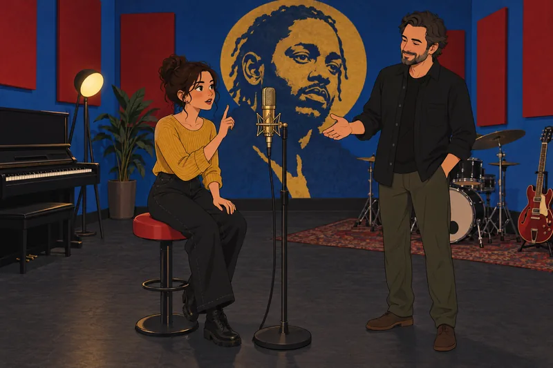 Quiz sobre Kendrick acompaña un micrófono de estudio.