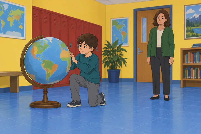 Kids Geography Quiz: child studies a globe.