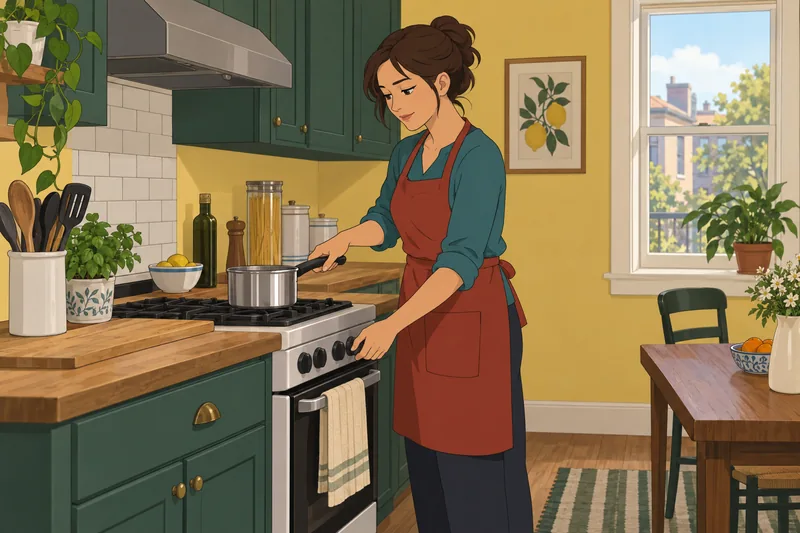 Kitchen Safety Quiz depicts a safer saucepan setup.