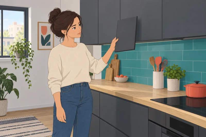 Kitchen Style Quiz: a homeowner compares cabinet finishes.