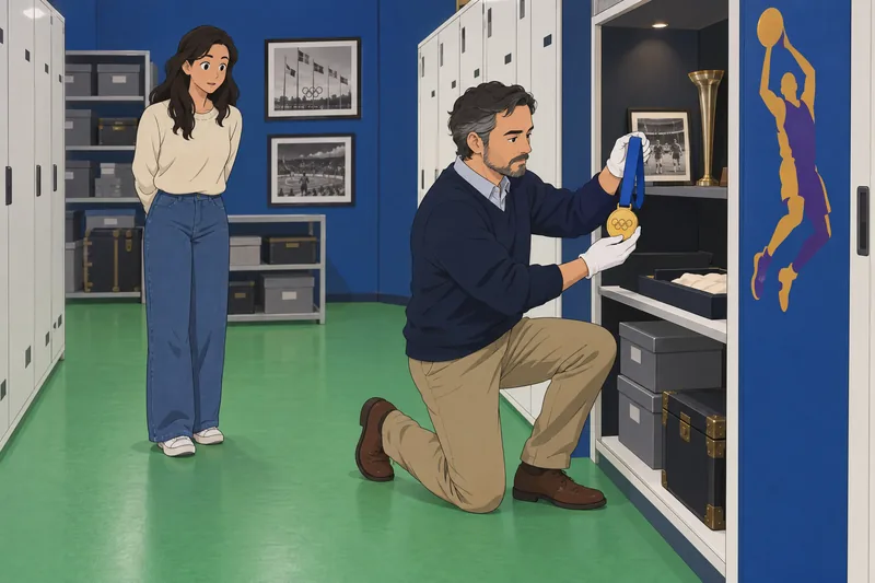 Kobe Bryant Quiz: archivist presents an Olympic medal.