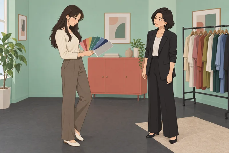 Korean Name Quiz shows a stylist choosing fabric.