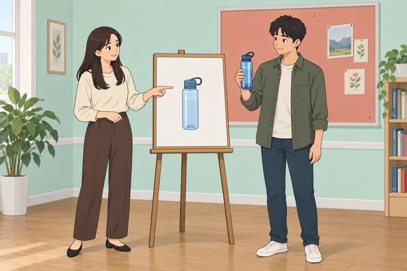 Korean Vocab Quiz learner identifies a water bottle.