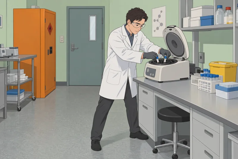 Lab Quiz shows a technician balancing sample tubes.