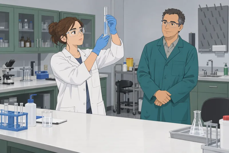 Lab Quiz shows a trainee reading measurements.